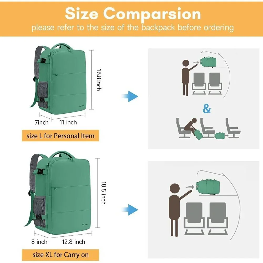 Travel Pear Green Backpack for Women Carry On Laptop Bag USB Port TSA Pouch